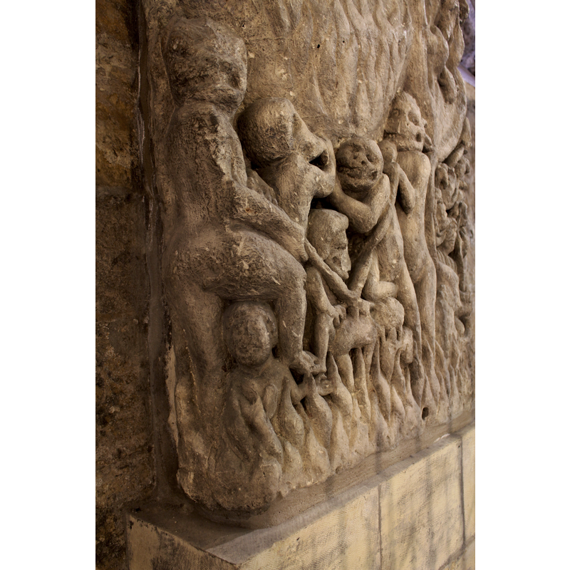 the 'Doomstone' in the crypt: said to be from the Norman building here