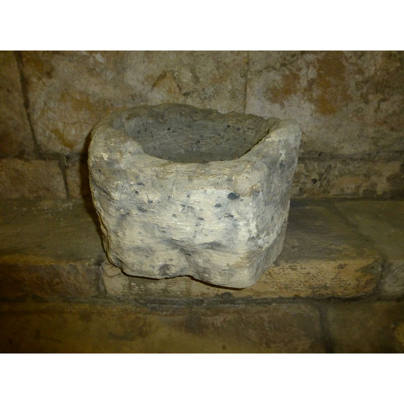 in the crypt now, on a shelf of the west wall, next to the font; not known whether a stoup or other