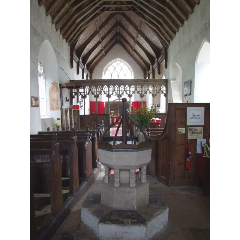 at the west end of the nave, looking east