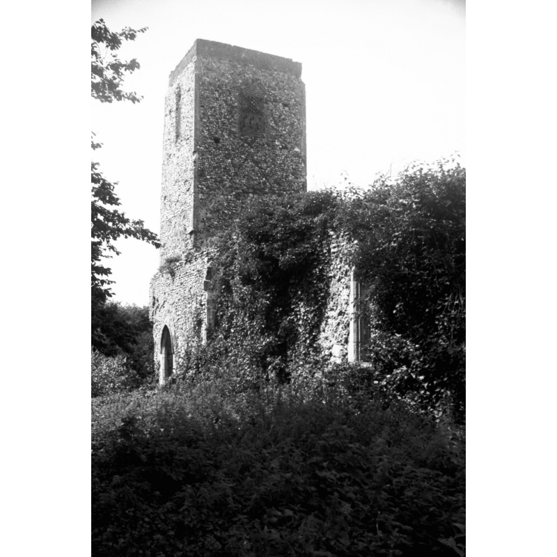 The church building in 1979. George Plmkett noted at the time: "Derelict since 1883 when part was in use as a mortuary chapel. It was absorbed into the parish of Limpenhoe."