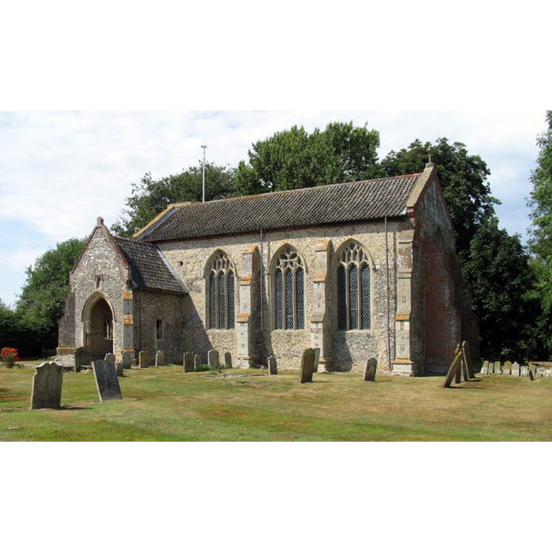 the west tower, shorter than most, is hidden here by the south porch and the west end of the nave