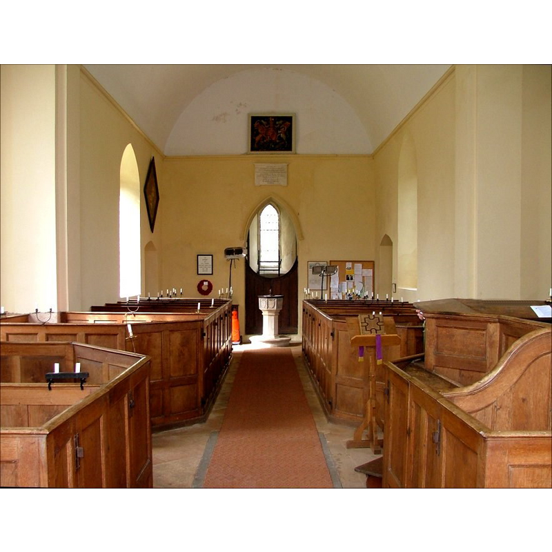 the font visible at the west end, by the tower entranceway