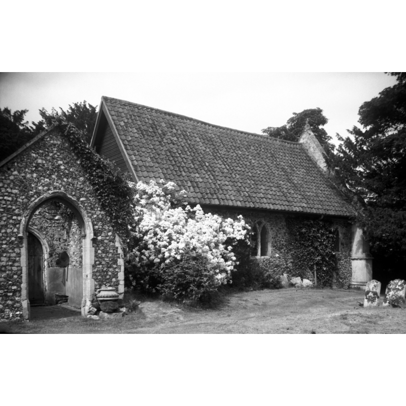 Photo caption: "Morton on the Hill. Ruined porch and south side of nave"