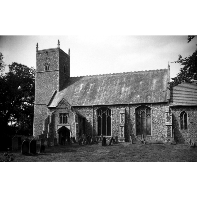 Photo caption: "Tower 13c, nave Perpendicular, chancel rebuilt 1912"