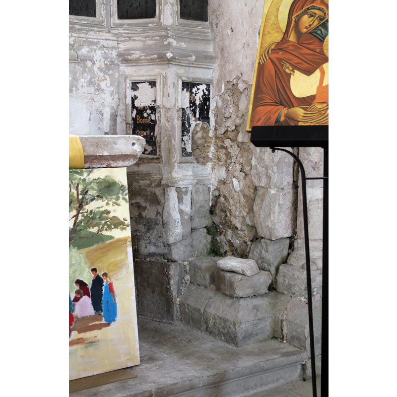 showing the construction details of the lower south-side corner of the base of the retable