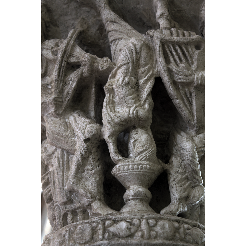 musicians`capital formerly from the abbey cloister [the original is in a museum in Rouen -- this faithful copy is located in the chapter room of the old abbey]