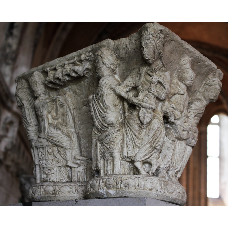 musicians`capital formerly from the abbey cloister [the original is in a museum in Rouen -- this faithful copy is located in the chapter room of the old abbey]