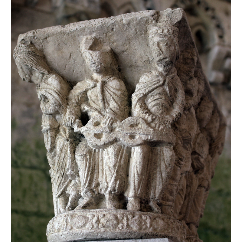 musicians`capital formerly from the abbey cloister [the original is in a museum in Rouen -- this faithful copy is located in the chapter room of the old abbey]