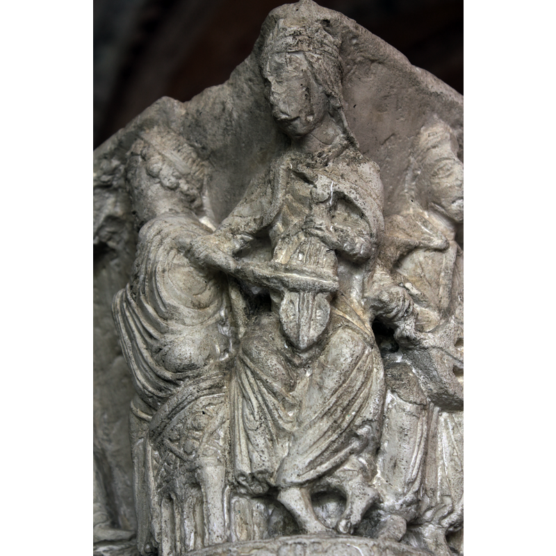 musicians`capital formerly from the abbey cloister [the original is in a museum in Rouen -- this faithful copy is located in the chapter room of the old abbey]