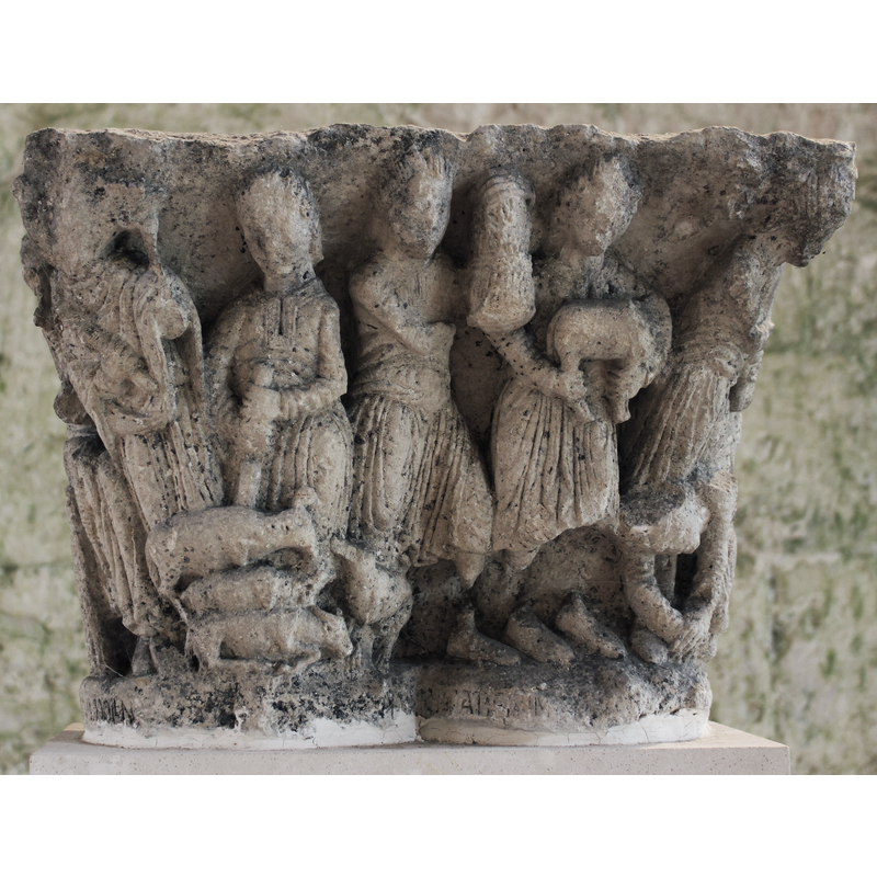 late-12th century capital from the original cloister here -- scenes from the life of Adam and Eve after the Fall