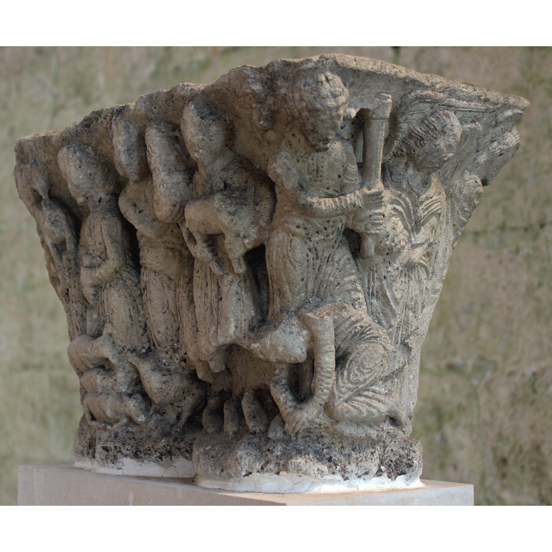 late-12th century capital from the original cloister here -- scenes from the life of Adam and Eve after the Fall