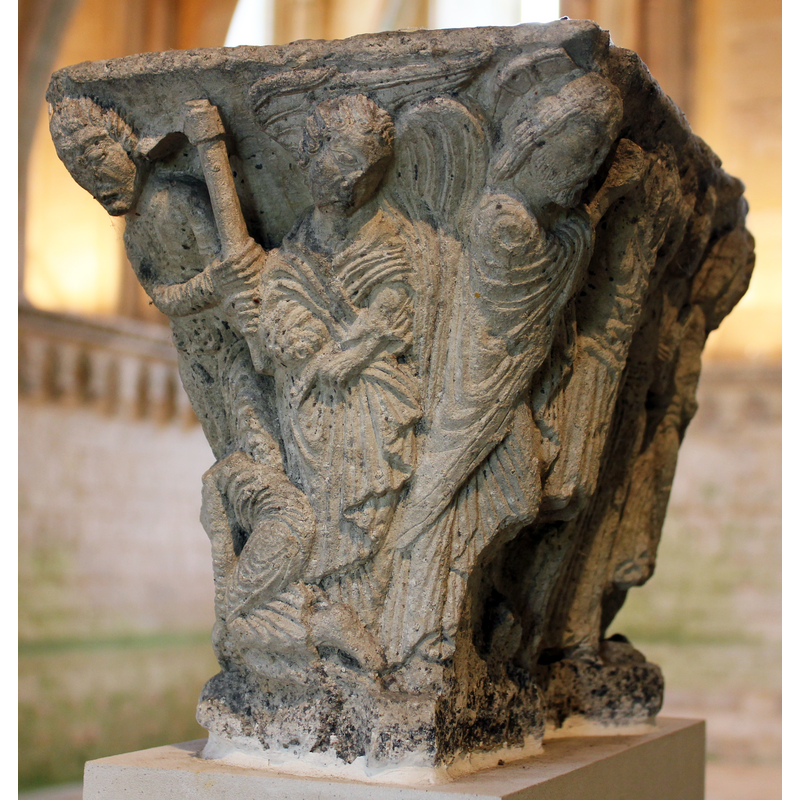 late-12th century capital from the original cloister here -- scenes from the life of Adam and Eve after the Fall