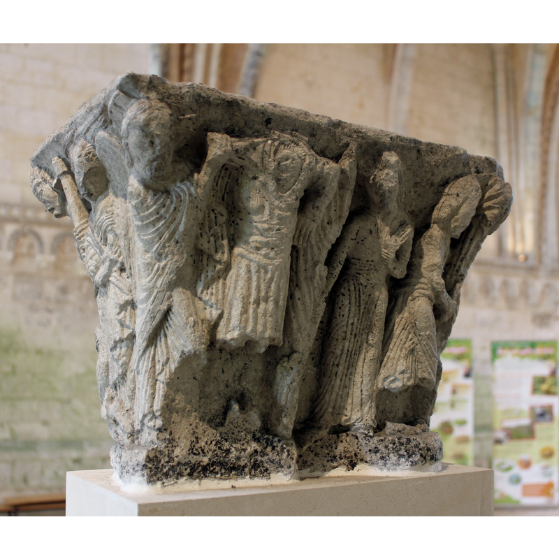 late-12th century capital from the original cloister here -- scenes from the life of Adam and Eve after the Fall
