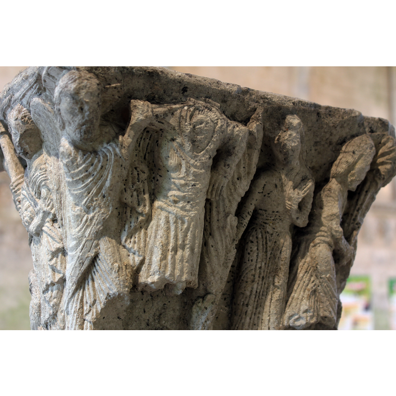 late-12th century capital from the original cloister here -- scenes from the life of Adam and Eve after the Fall
