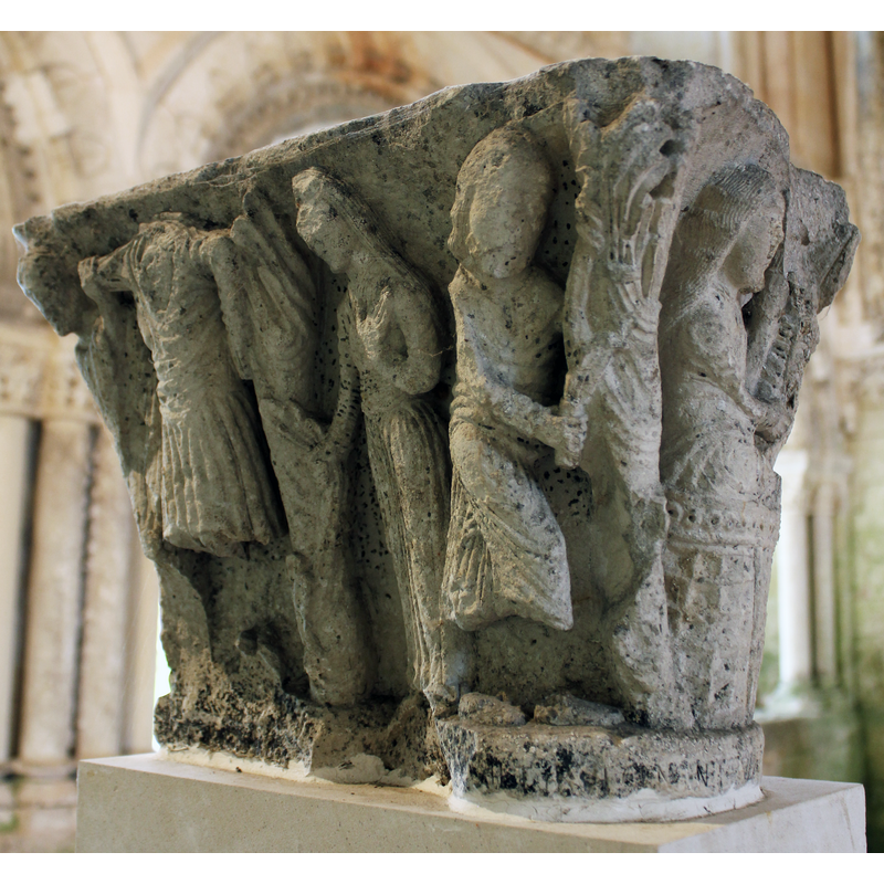 late-12th century capital from the original cloister here -- scenes from the life of Adam and Eve after the Fall
