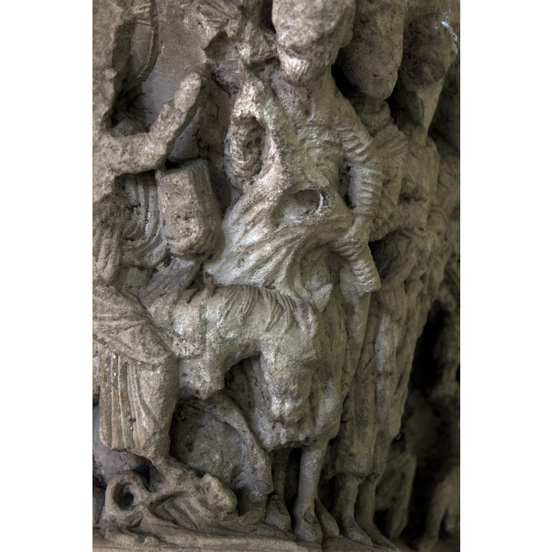 late-12th century capital from the original cloister here -- scenes from Christ's triumphal entry into Jersusalem, accompanied by St. Peter and the four Evangelists