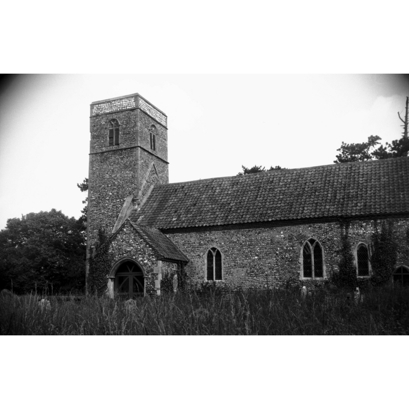 Photo caption: "Probably an early church as at the south-west corner of the nave there are no dressed stone quoins"