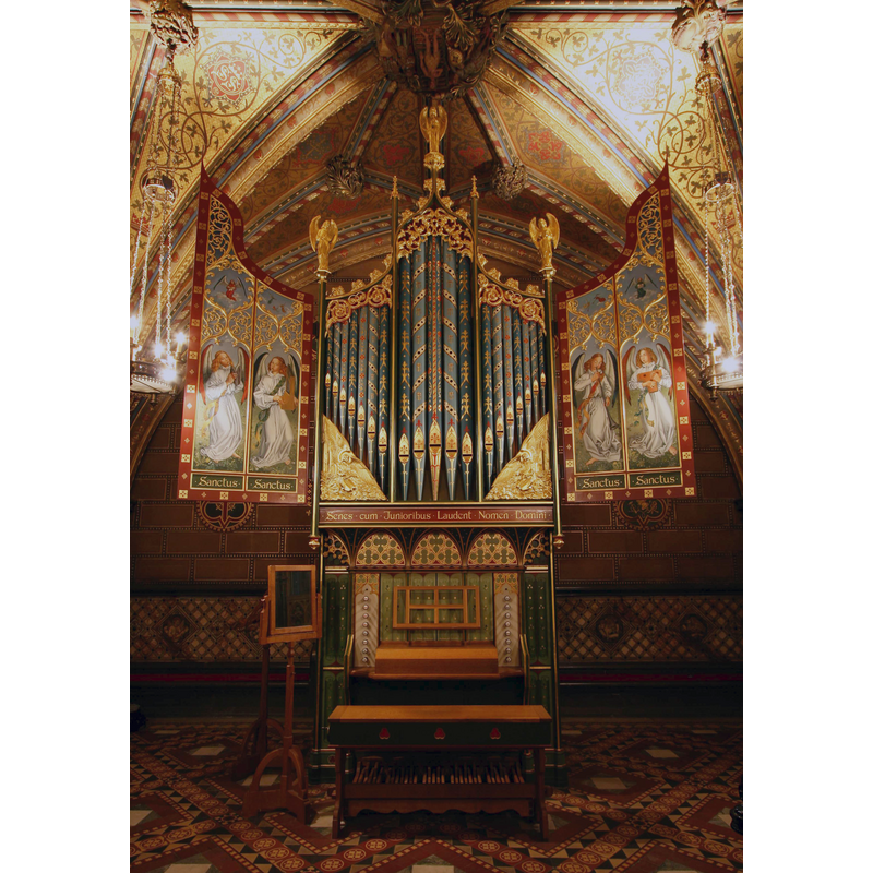 Photo caption: "The chapel’s organ was built in 1999 by William Drake and is based on a woodcut illustration made by Augustus Welby Pugin [...]"