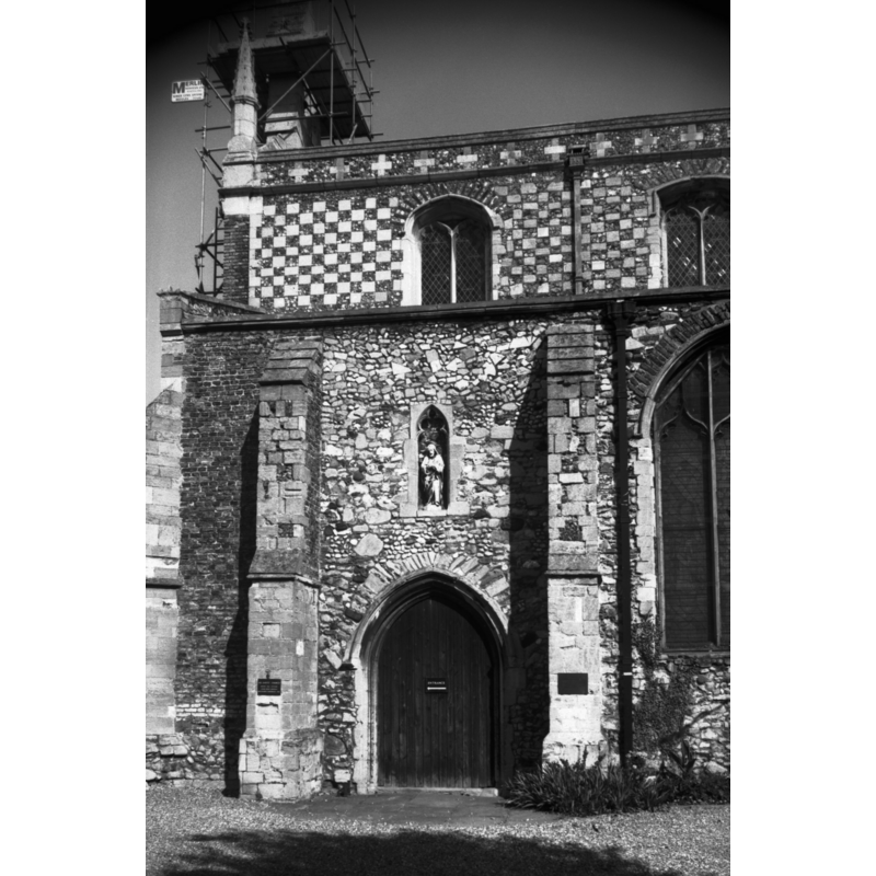 Photo caption: "And west end of clerestory. The tower collapsed in 1763"