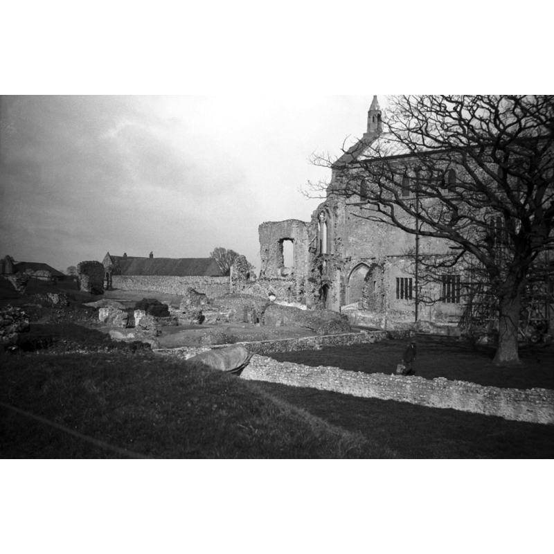 ruins of the priory cloister garth -- Photo caption: "And west end of nave of St Mary's church"