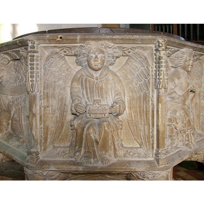 one of the musical angels between Mark`s lion on the left [southwest] and Matthew's angel on the righ [southeast] [orientation is approximate]