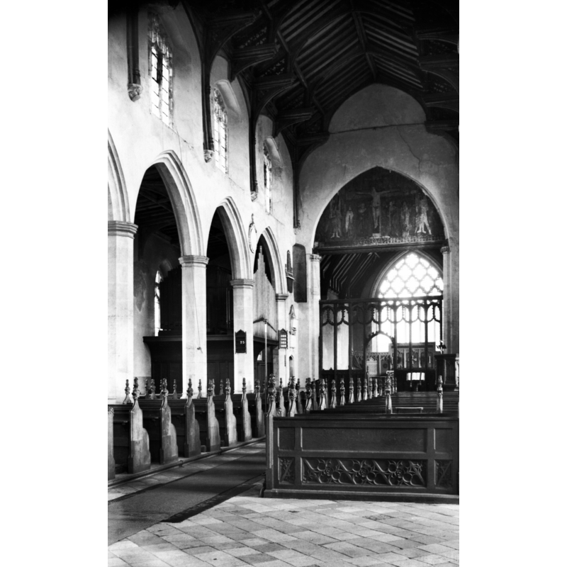 Photo caption: "Showing tympanic filling above rood beam. (Time of Elizabeth I)"