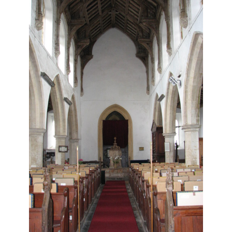 the font and cover are visible at the west end of the centre aisle