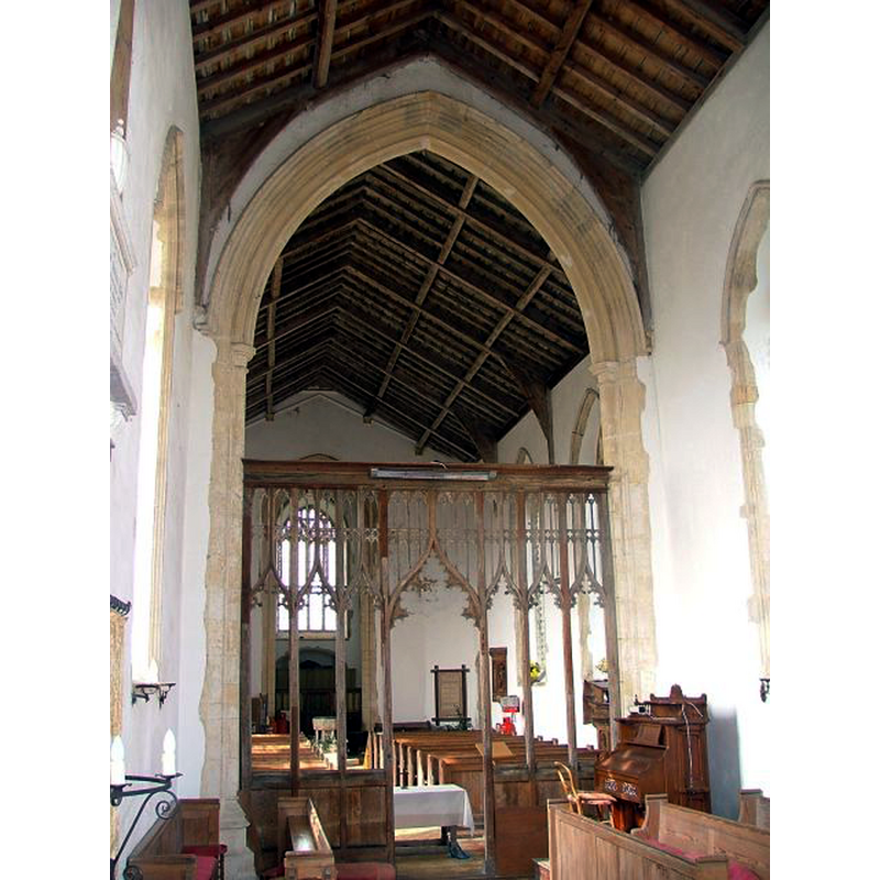 seen from the chancel -- the font at the west end