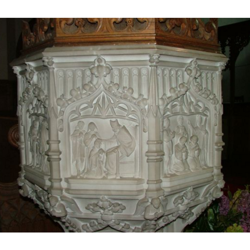the modern replica of the Seven-sacrament font at Walsoken [cf. FontNotes]