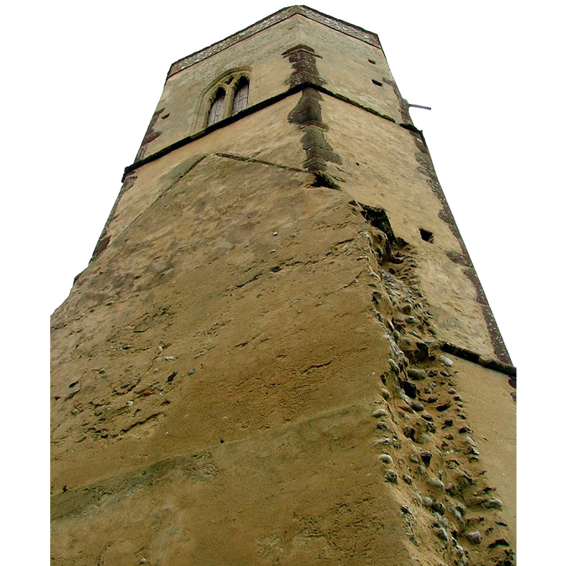 the outline of the west side of the nave on this side of the tower
