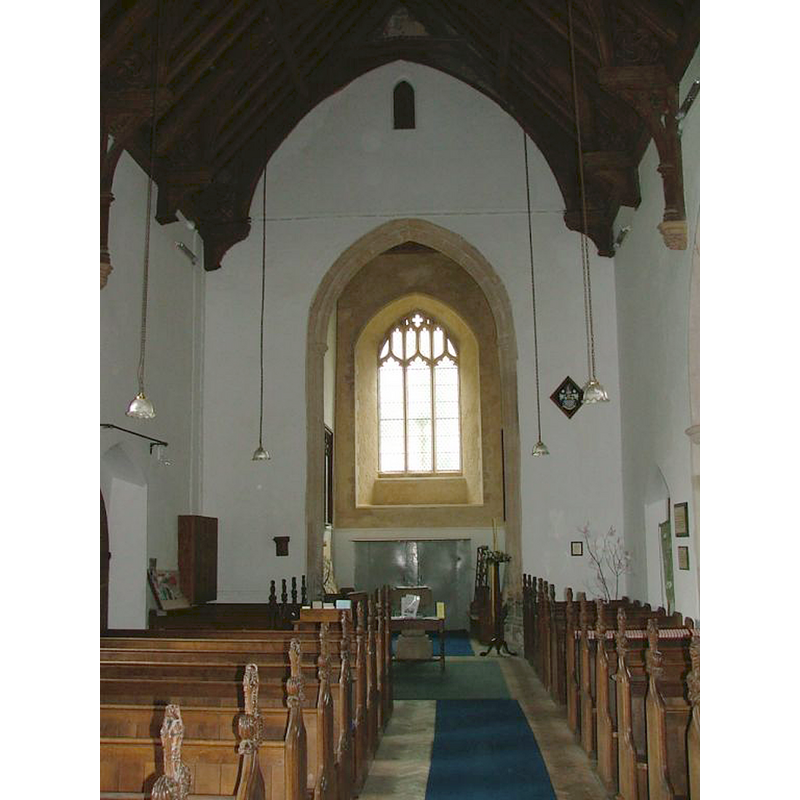 the modern font is visible at the west end, behind a small desk
