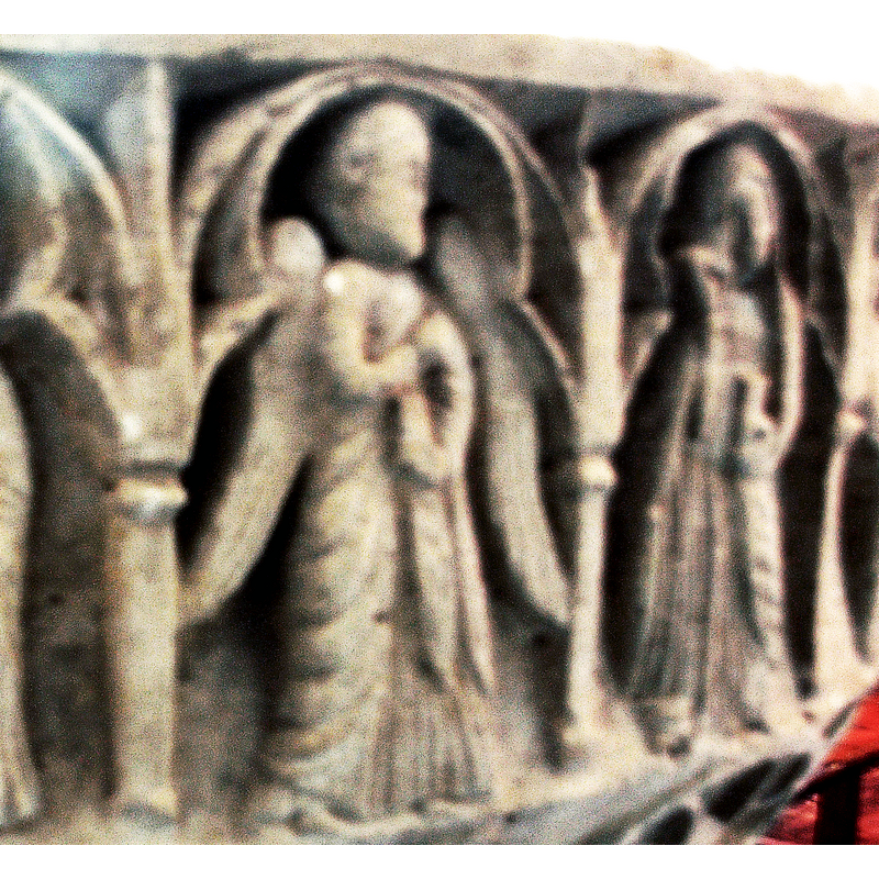 Gabriel in the left arch, Mary in the right [cf. FontNotes]