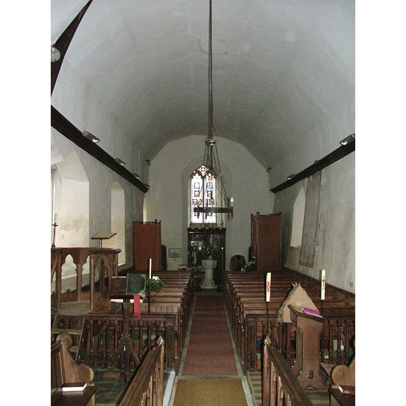 the font is visible at the west end -- NB: there is no tower space in this church, as the nave has been built all the was to the west wall of the tower