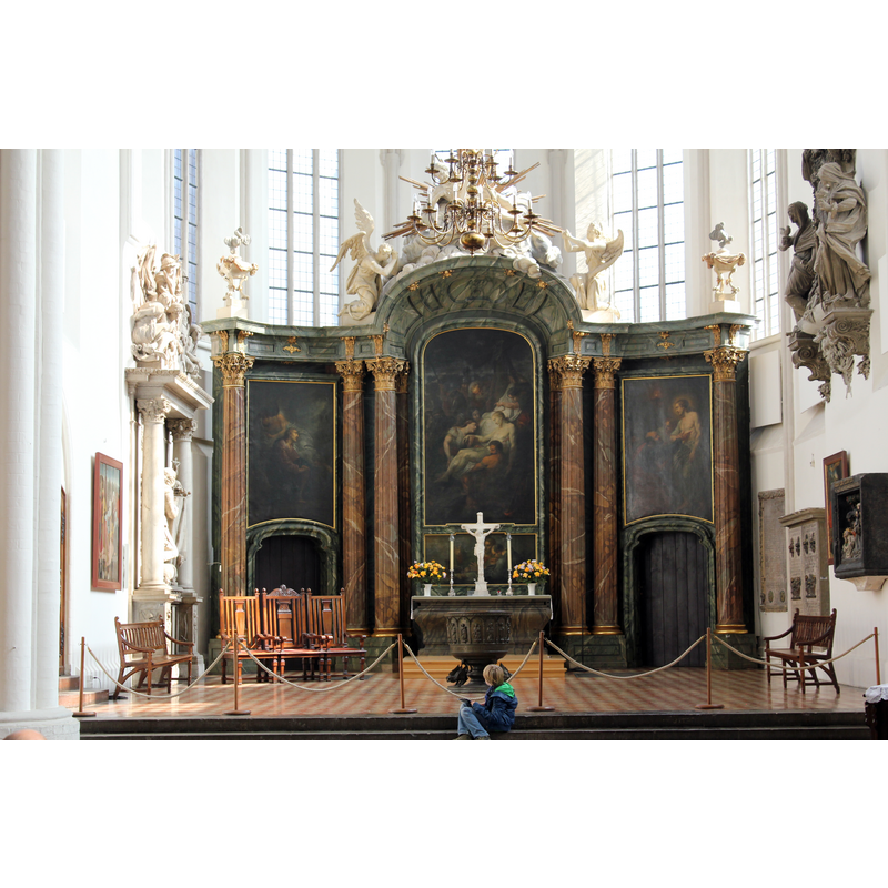 18th-century altar by Christian Bernhard Rode -- bronze font of 1437