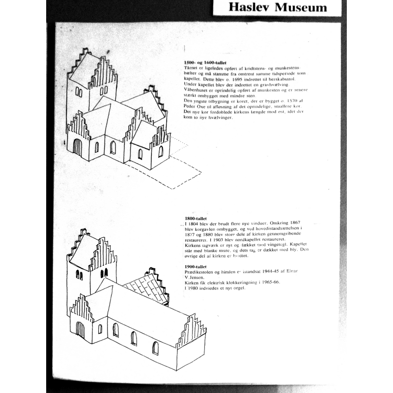 showing the later stages of the church; from a poster inside the church, at the west end of the nave, south side