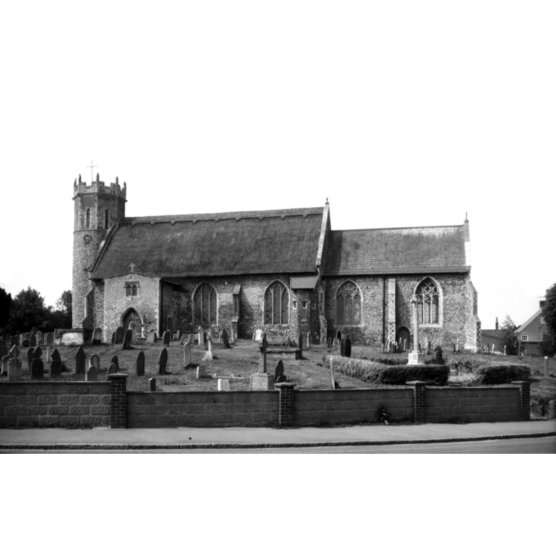 Photo caption: "The nave and chancel much renewed. The windows point to an early 14c date"