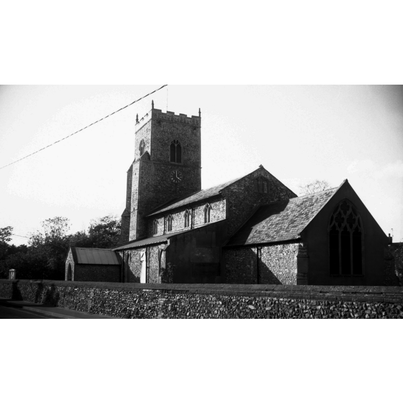 Photo caption: ""Chancel may be the earliest part, see the confused evidence of blocked windows on the S side." (Pevsner)"