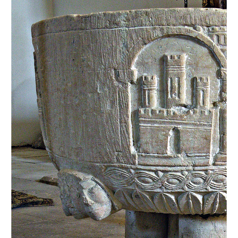 on the side corresponding to the unfinished part of the basin -- why unfinished? Why the head in this position?