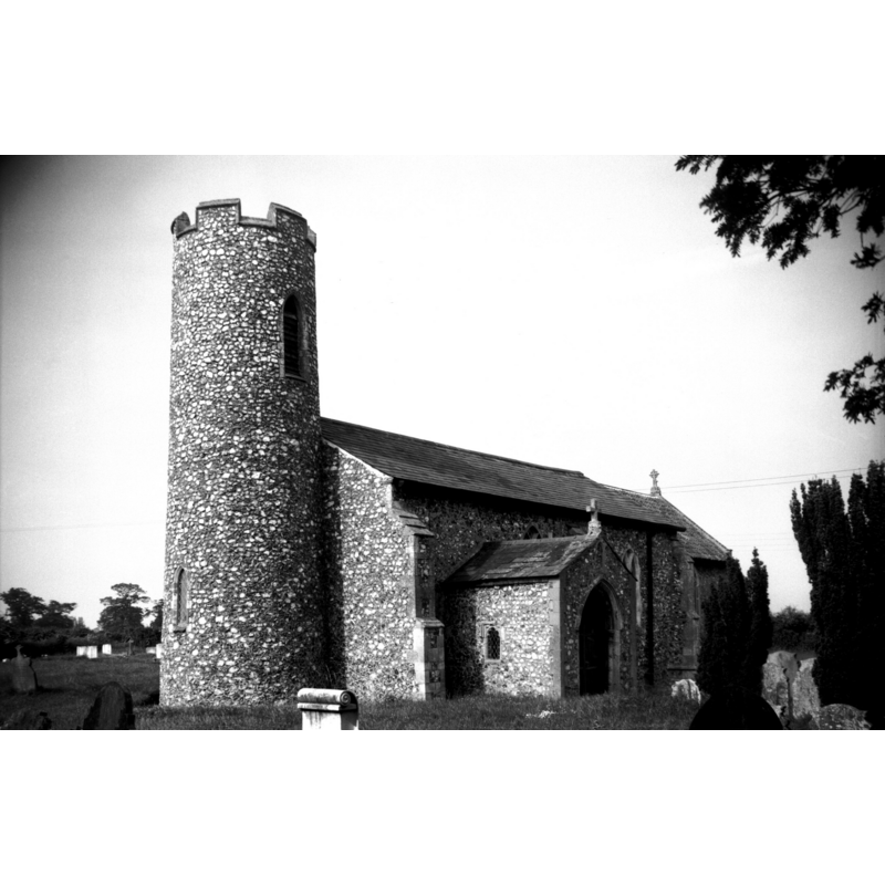 Photo caption: "The little round tower was rebuilt c1849. It is only 6 feet wide internally"