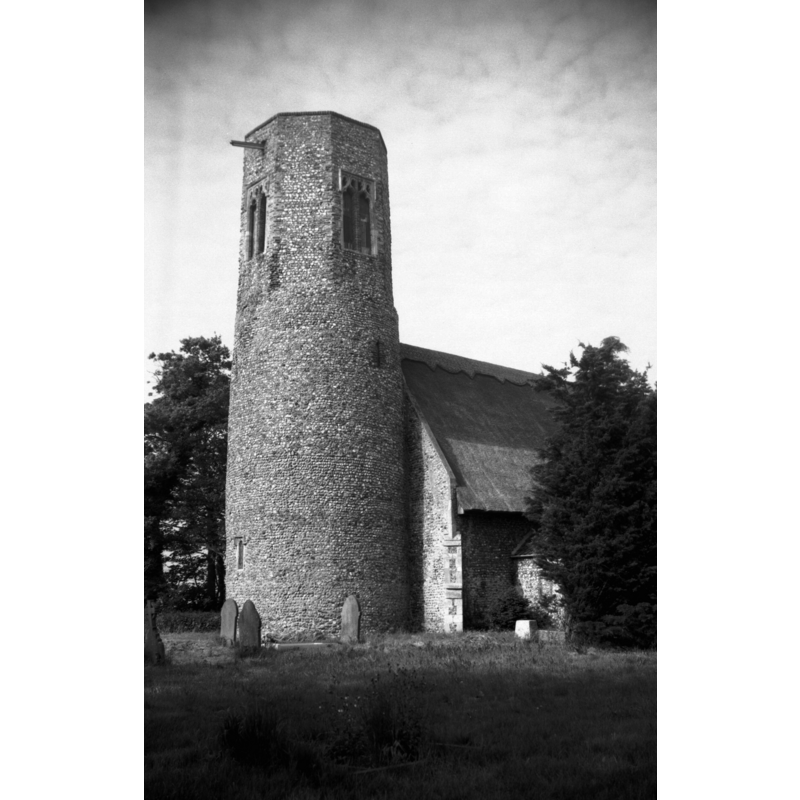 Photo caption: "Norman round tower"