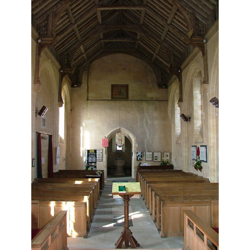 the font is visible at the west end, beneath the tower