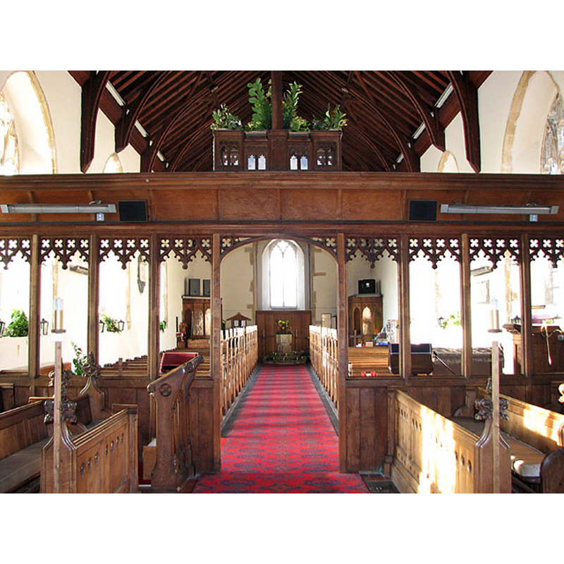 the font is visible at the west end of the nave