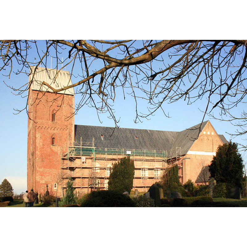 Photo caption: "Kirche und Friedhof in der Südansicht / Südansicht St. Johannis-Kirche in Nieblum auf Föhr"