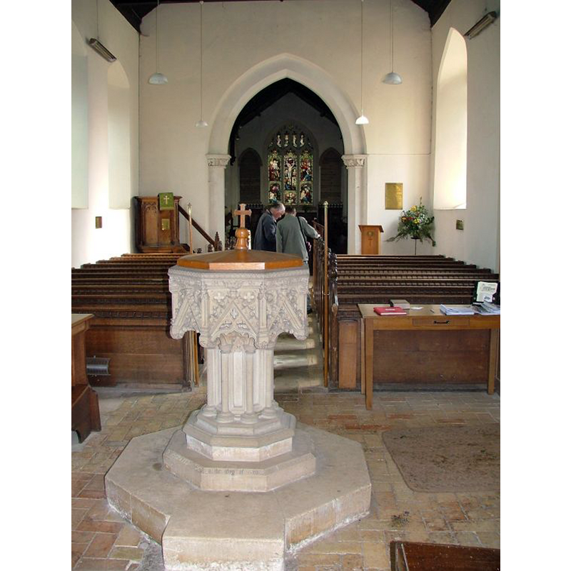 showing the west side of the modern font in the foreground