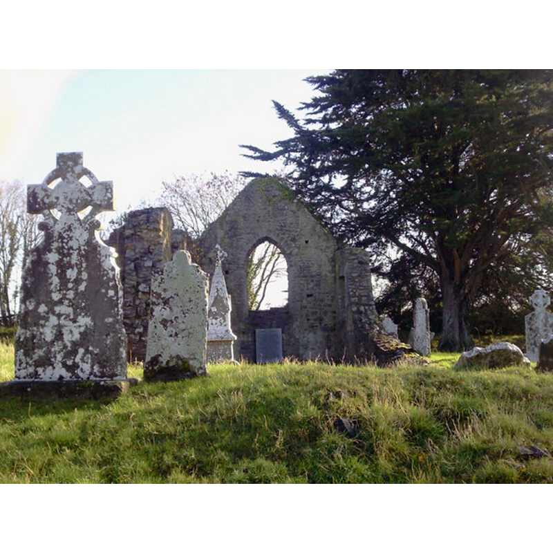 view of the churchyard and the exterior of the ruined church at Curraha