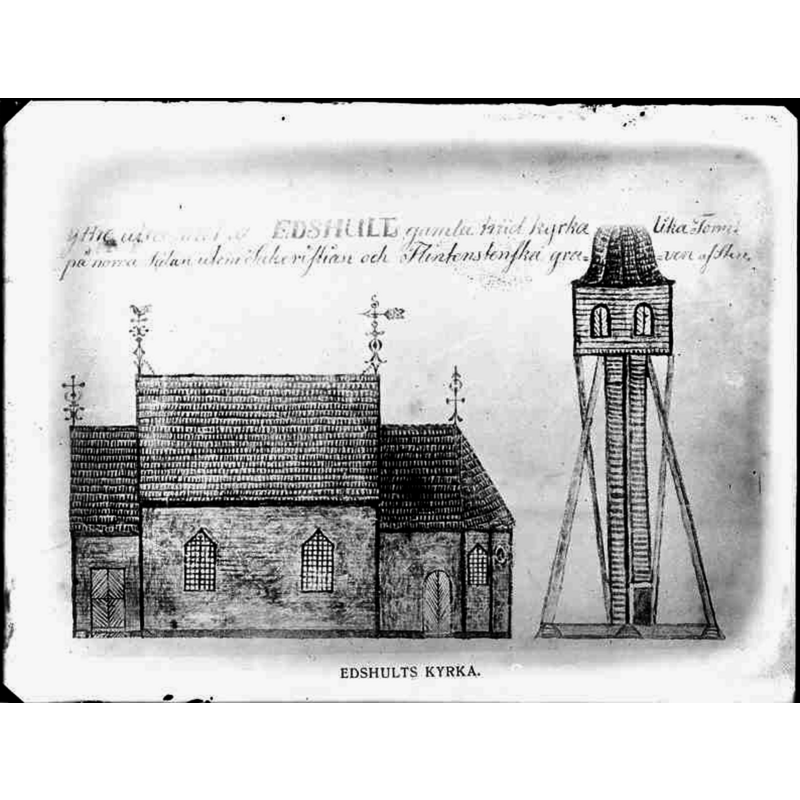 the old wooden church with its detached wooden bell tower -- ca. 1793