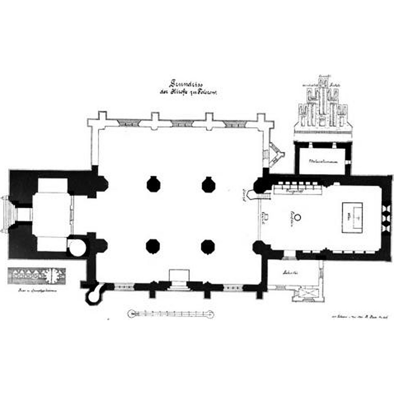 ca. 1902 -- shows the location of a font in the centre of the chancel