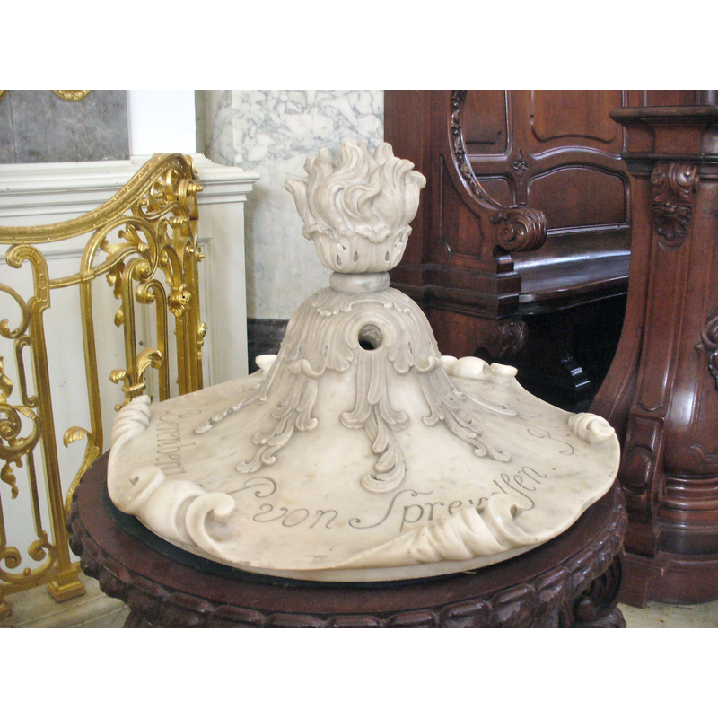of the 18thC (?)  font; engraving with names of donors?