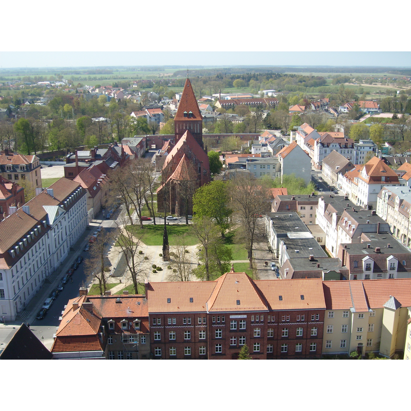 view of St. Jacobikirche and surrounding area from the tower of St. Nikolaikirche