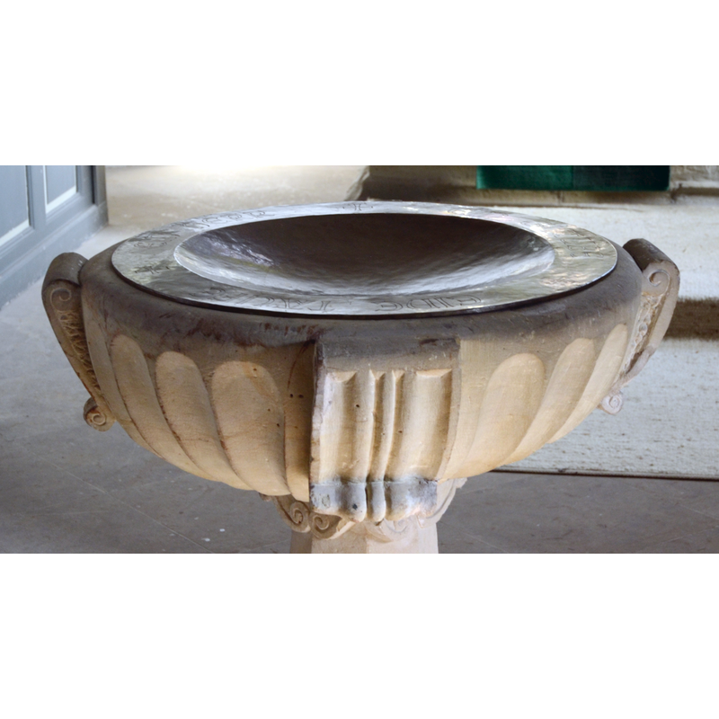 and the engraved baptismal dish